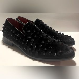 Men’s Enzo Romeo Paris Studded Formal Dress Loafers Size 10 Black Velvet